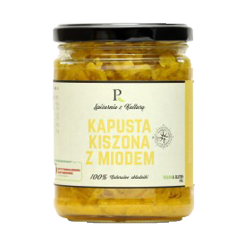 ZŁOTA KAPUSTA KISZONA Z MIODEM, JABŁKIEM, IMBIREM I KURKUMĄ