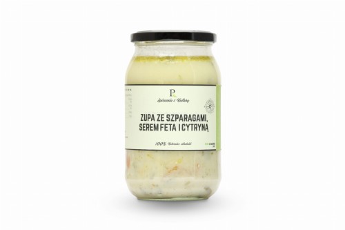 Zupa ze szparagami, serem feta i cytryną (vege)