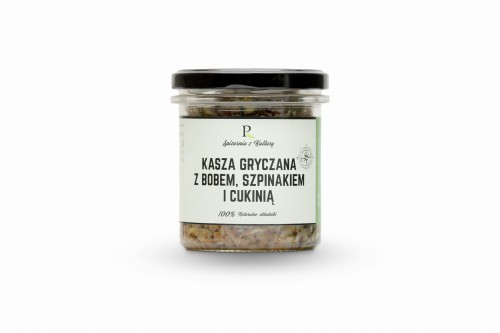 Kasza gryczana z bobem, szpinakiem i cukinią